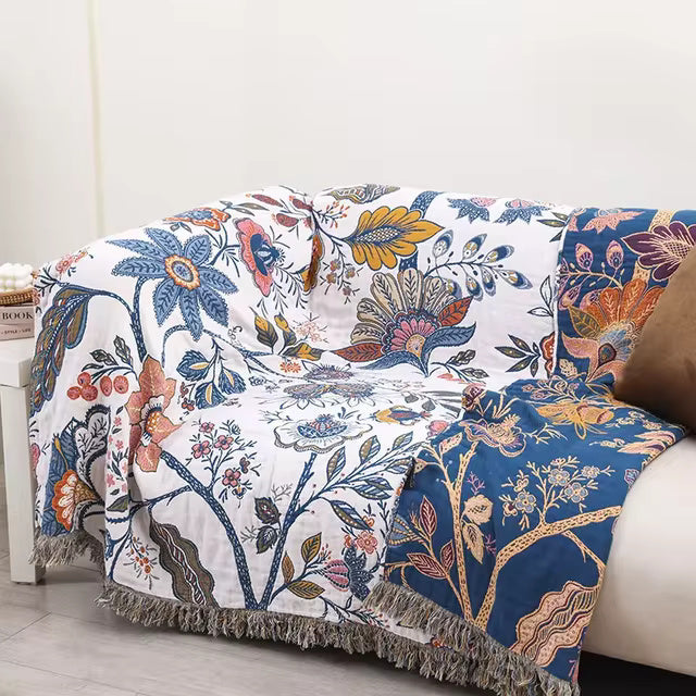 FLORAVYN - Reversible Floral Cotton Throw That Elevates Any Sofa