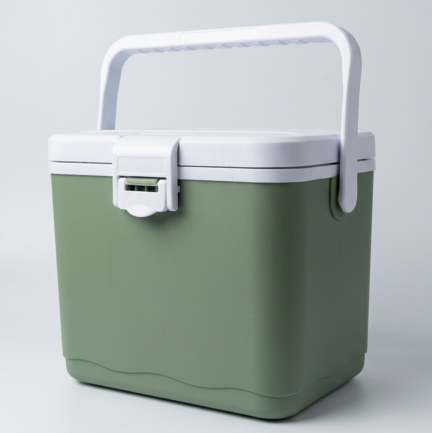 Open blue cooler, studio background