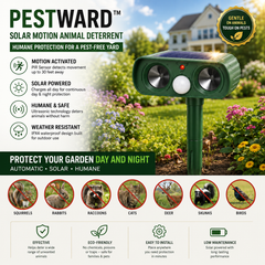 PESTWARD - Solar Motion Animal Repeller for Humane Garden Protection