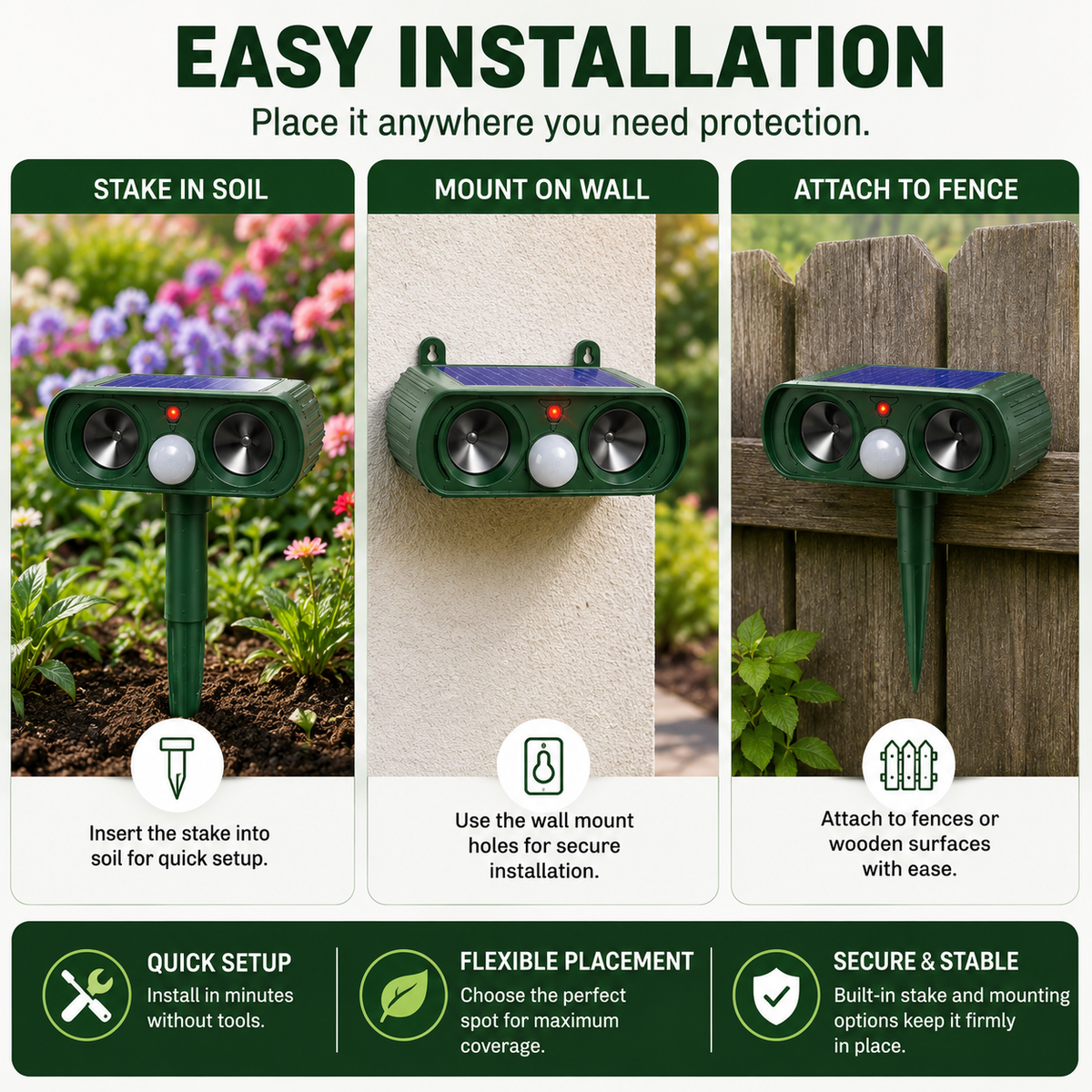PESTWARD - Solar Motion Animal Repeller for Humane Garden Protection