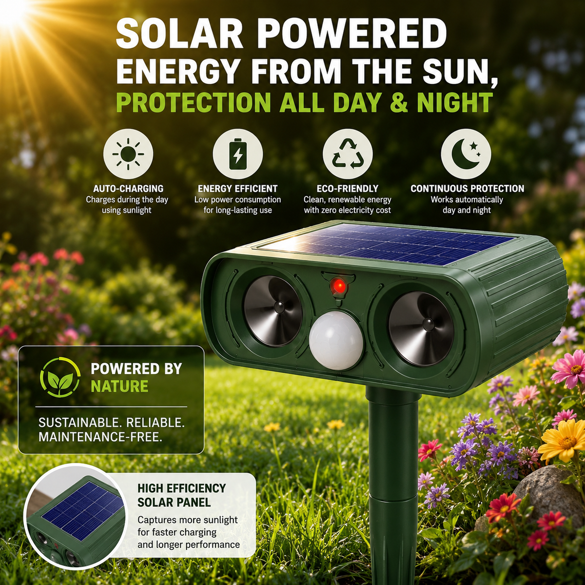 PESTWARD - Solar Motion Animal Repeller for Humane Garden Protection