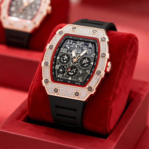 ORVYLEX - Montre tonneau ornée de strass pour un style masculin distinctif