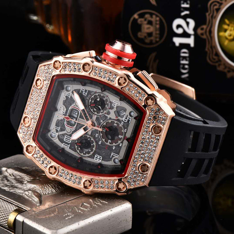 ORVYLEX - Rhinestone Tonneau Watch for Distinctive Men's Style