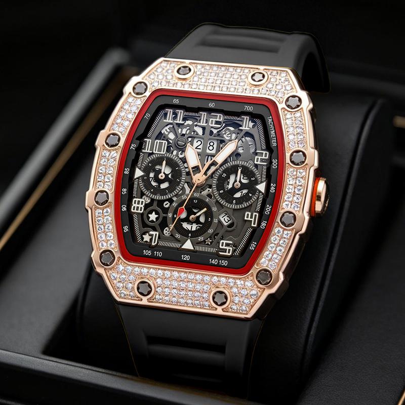 ORVYLEX - Rhinestone Tonneau Watch for Distinctive Men's Style
