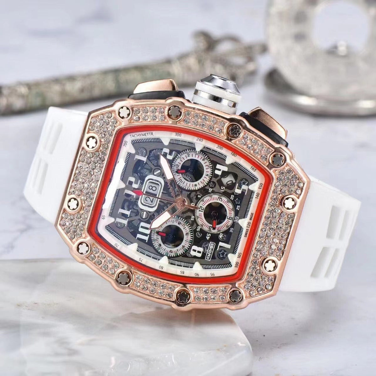 ORVYLEX - Rhinestone Tonneau Watch for Distinctive Men's Style
