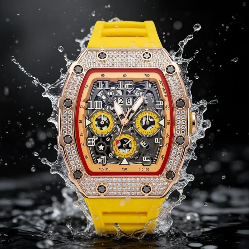 ORVYLEX - Rhinestone Tonneau Watch for Distinctive Men's Style
