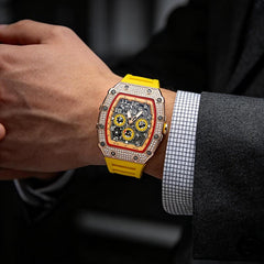 ORVYLEX - Rhinestone Tonneau Watch for Distinctive Men's Style