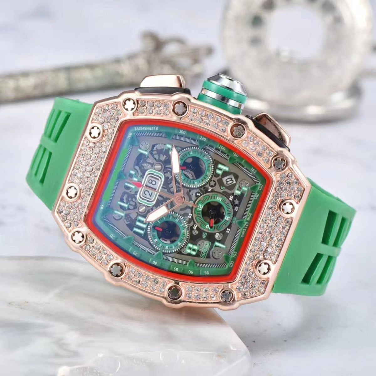 ORVYLEX - Rhinestone Tonneau Watch for Distinctive Men's Style