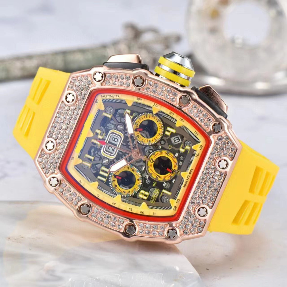ORVYLEX - Rhinestone Tonneau Watch for Distinctive Men's Style