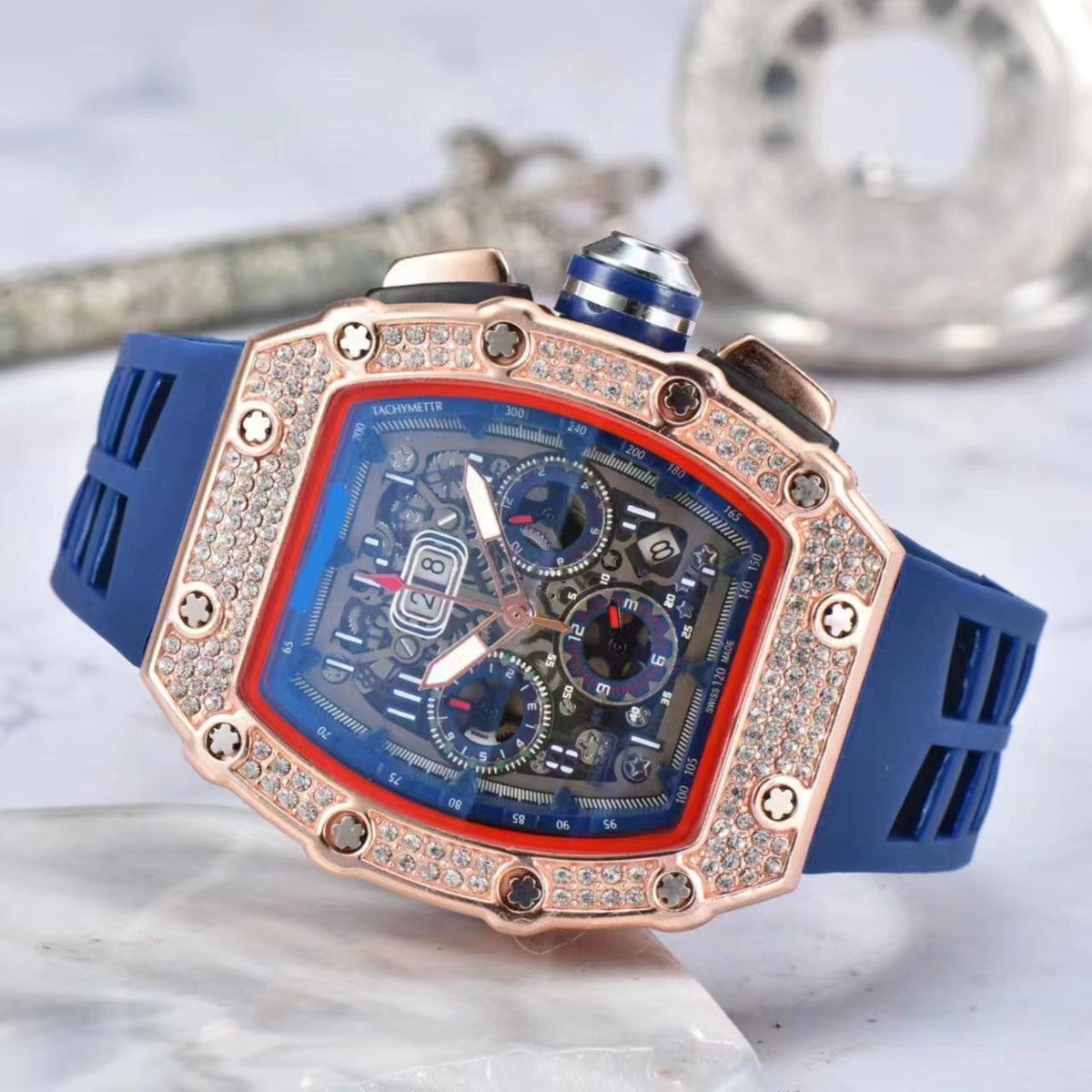 ORVYLEX - Rhinestone Tonneau Watch for Distinctive Men's Style